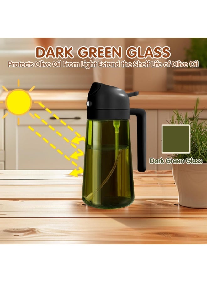 2PCS 16oz/470ml Light-Blocking Dark Oil Sprayer for Cooking, 2 in 1 Olive Oil Dispenser Bottle for Kitchen, Premium Dark Green Glass Oil Bottle, Food-Grade Oil Mister for Air Fryer, BBQ - Image 3