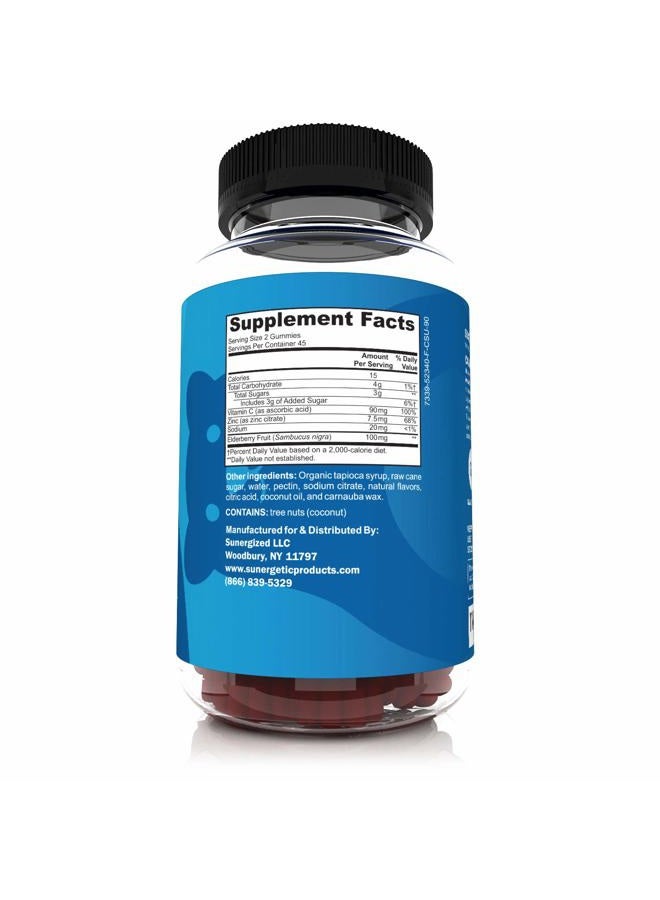 Sunergetic Premium Black Elderberry Gummies – Black Elderberry with Vitamin C & Zinc – Helps Support Immune System – Great Tasting Sambucus Elderberry Gummies – Raspberry Flavored Elderberry Gummies – 90 Gummies - Image 2