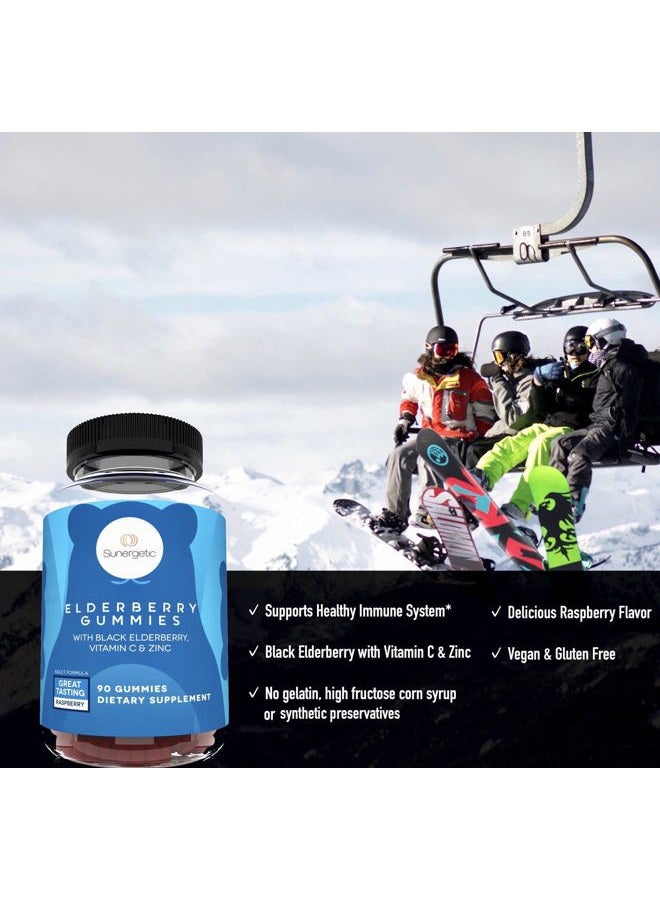 Sunergetic Premium Black Elderberry Gummies – Black Elderberry with Vitamin C & Zinc – Helps Support Immune System – Great Tasting Sambucus Elderberry Gummies – Raspberry Flavored Elderberry Gummies – 90 Gummies - Image 3