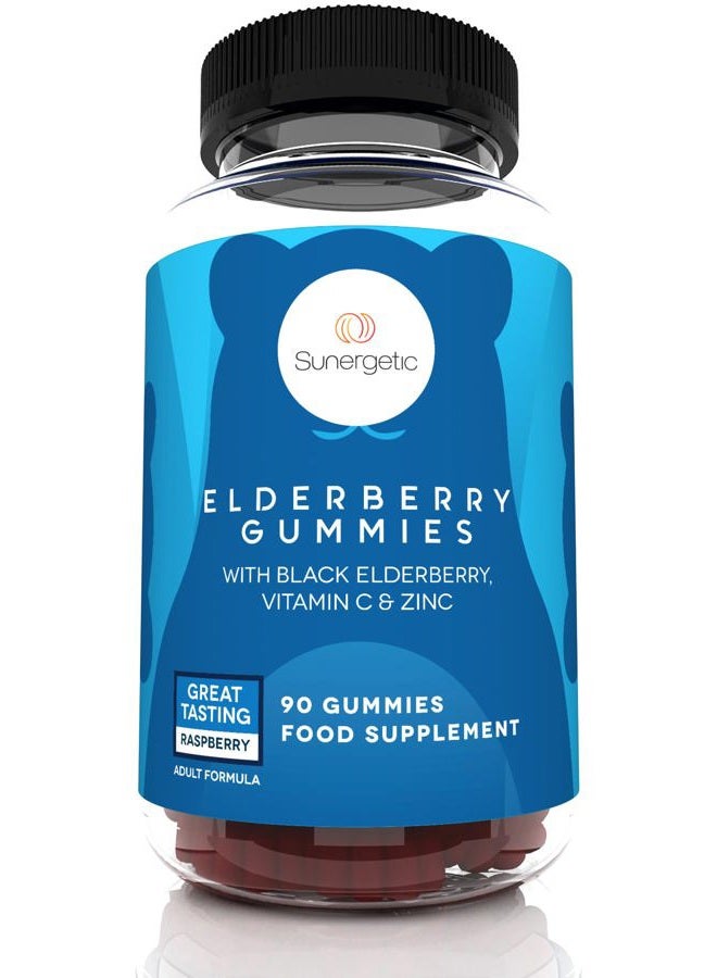 Sunergetic Premium Black Elderberry Gummies – Black Elderberry with Vitamin C & Zinc – Helps Support Immune System – Great Tasting Sambucus Elderberry Gummies – Raspberry Flavored Elderberry Gummies – 90 Gummies - Image 1