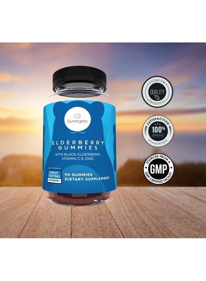 Sunergetic Premium Black Elderberry Gummies – Black Elderberry with Vitamin C & Zinc – Helps Support Immune System – Great Tasting Sambucus Elderberry Gummies – Raspberry Flavored Elderberry Gummies – 90 Gummies - Image 4