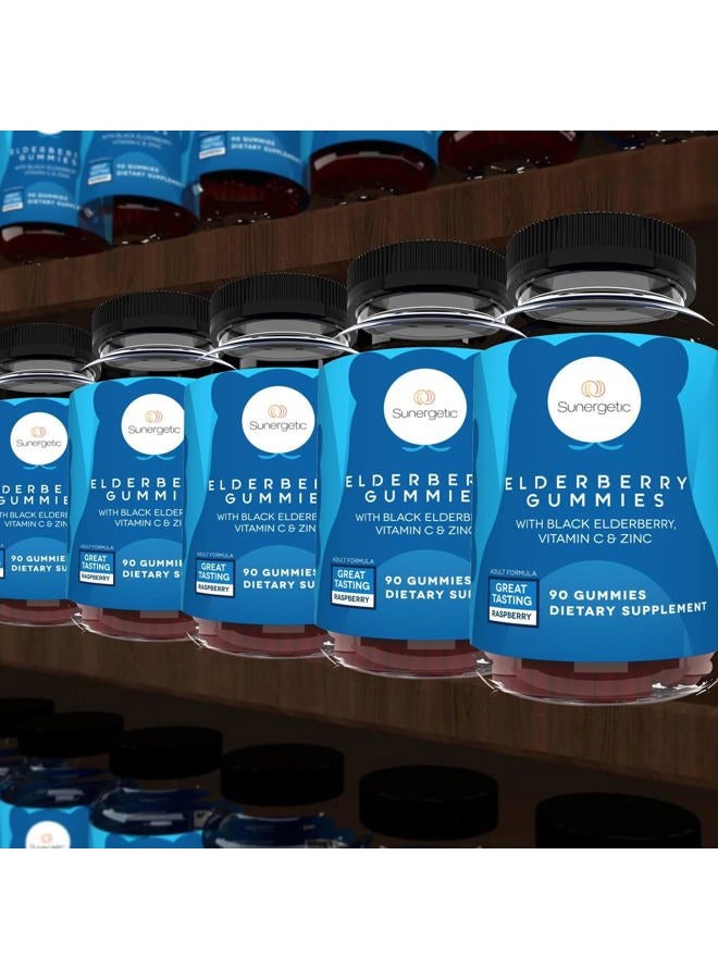 Sunergetic Premium Black Elderberry Gummies – Black Elderberry with Vitamin C & Zinc – Helps Support Immune System – Great Tasting Sambucus Elderberry Gummies – Raspberry Flavored Elderberry Gummies – 90 Gummies - Image 5