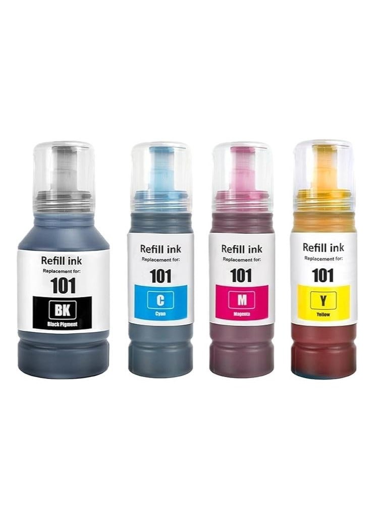 101 ink Bottle for 101 4-Pack, Black Cyan Magenta Yellow Ink for Printer Refill for L4150 L4160 L6160 L6170 L6176 L6190 L14150 Printer(4-Color)  - Image 1