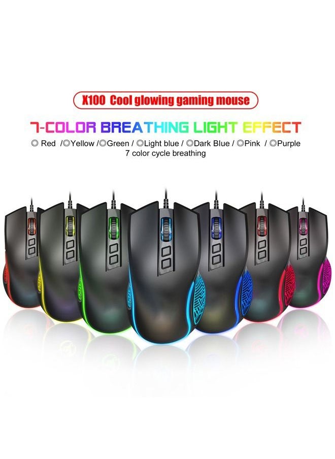 Gaming Mouse 3600DPI Adjustable 7 Colours Backlight Optical Sensor Lightspeed Mice Streamlined Arc and Finger Rest Ergonomic Design USB Wired Plug & Play for Windows Mac PC Laptop Gamer