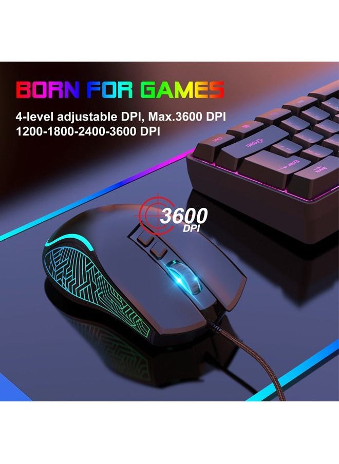 Gaming Mouse 3600DPI Adjustable 7 Colours Backlight Optical Sensor Lightspeed Mice Streamlined Arc and Finger Rest Ergonomic Design USB Wired Plug & Play for Windows Mac PC Laptop Gamer