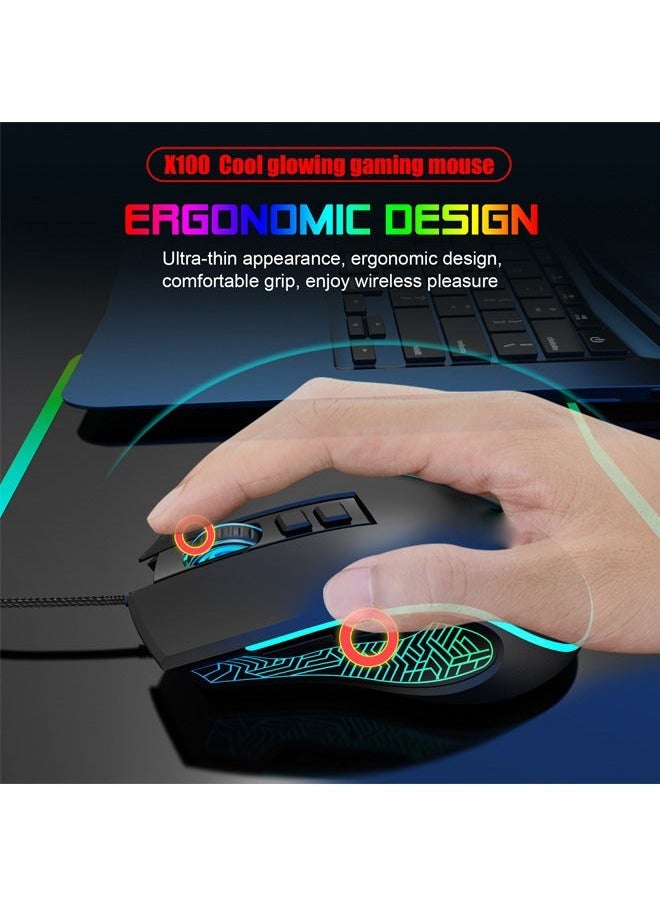 Gaming Mouse 3600DPI Adjustable 7 Colours Backlight Optical Sensor Lightspeed Mice Streamlined Arc and Finger Rest Ergonomic Design USB Wired Plug & Play for Windows Mac PC Laptop Gamer