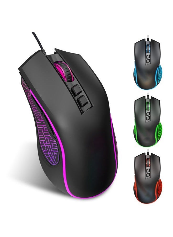 Gaming Mouse 3600DPI Adjustable 7 Colours Backlight Optical Sensor Lightspeed Mice Streamlined Arc and Finger Rest Ergonomic Design USB Wired Plug & Play for Windows Mac PC Laptop Gamer