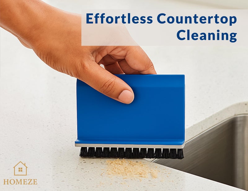 HOMEZE 2-in-1 Countertop Brush & Squeegee – Crumb Sweeper + Water Wiper, Edge-Hanging Compact Cleaner for Kitchen Sink & Counter, Bathroom Mirror/Slab, Desk & Sofa – Space-Saving Multi-Surface Tool - Image 2