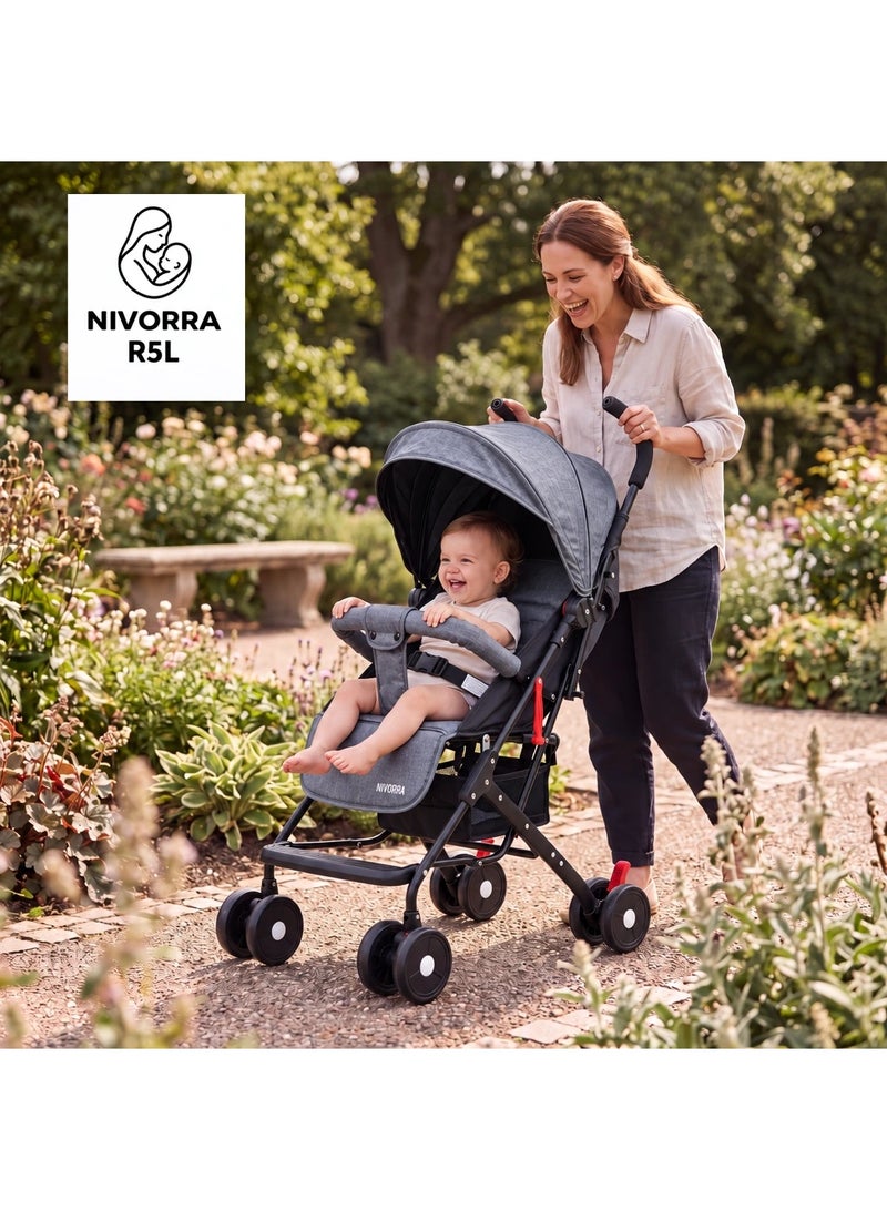 NIVORRA Travel Baby Stroller Nivorra R5L, Lightweight Foldable Compact Stroller, Reclining Seat, 6.7 kg, Easy-Fold Travel Pram - Image 5
