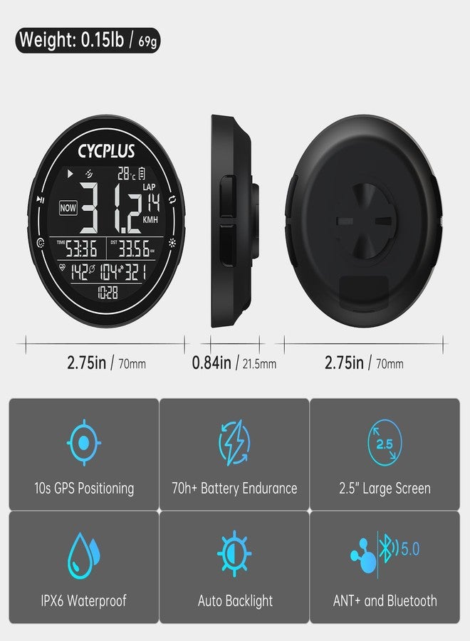 CYCPLUS GPS Bike Computer, Wireless Cycling Computer, ANT+ Bluetooth Bicycle Speedometer Odometer IPX6 Waterproof, Rechargeable with 2.5 Inch Screen for Bikers Outdoor Cycling(New Upgraded) - Image 2