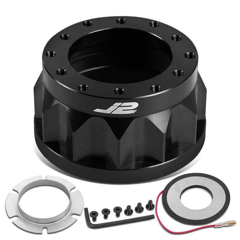 J2 Engineering J2HUBOH90BK 2 6Bolt Aluminum Steering Wheel Hub Adapter Black Compatible with 8891 Civic CRX 9093 Integra