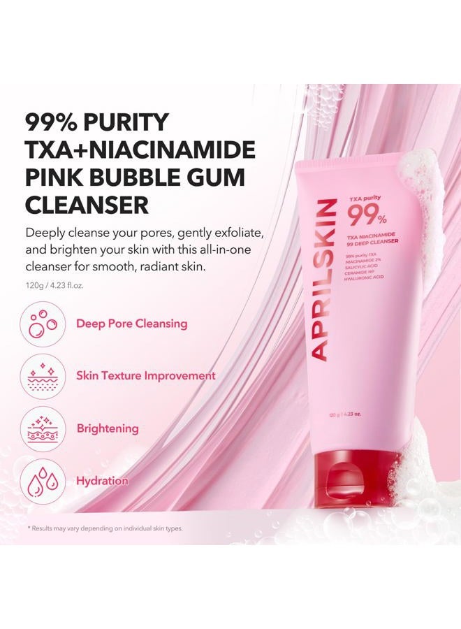 APRILSKIN منظف عميق بفقاعات الورد TXA نياسيناميد 99 للعناية بالمسام | 99% TXA+نياسيناميد عالي النقاء | منظف شامل: تنظيف عميق، العناية بالرؤوس السوداء، العناية بالمسام، ترطيب | 4.23 أونصة سائلة. - Image 2