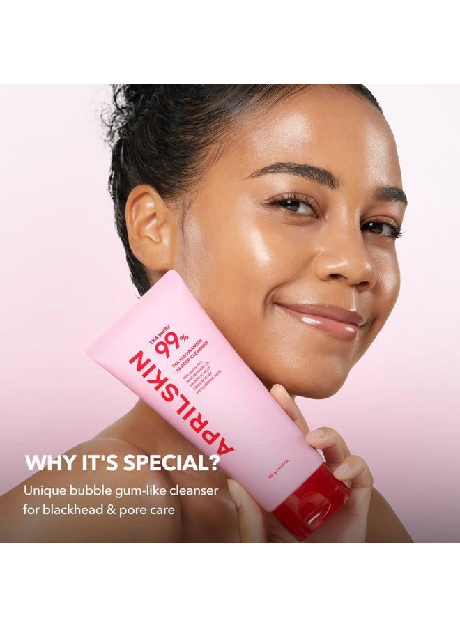 APRILSKIN منظف عميق بفقاعات الورد TXA نياسيناميد 99 للعناية بالمسام | 99% TXA+نياسيناميد عالي النقاء | منظف شامل: تنظيف عميق، العناية بالرؤوس السوداء، العناية بالمسام، ترطيب | 4.23 أونصة سائلة. - Image 3