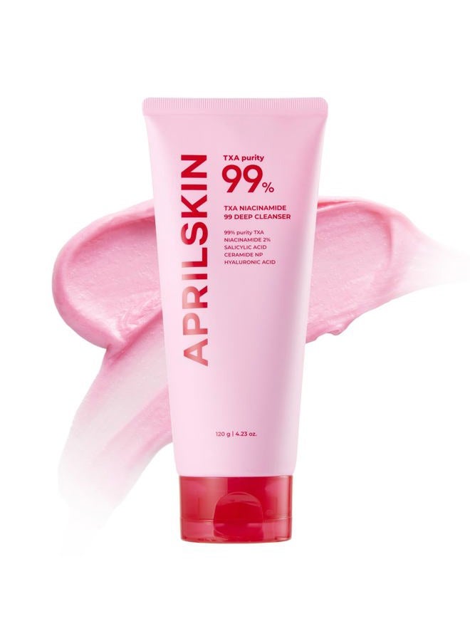APRILSKIN منظف عميق بفقاعات الورد TXA نياسيناميد 99 للعناية بالمسام | 99% TXA+نياسيناميد عالي النقاء | منظف شامل: تنظيف عميق، العناية بالرؤوس السوداء، العناية بالمسام، ترطيب | 4.23 أونصة سائلة. - Image 1