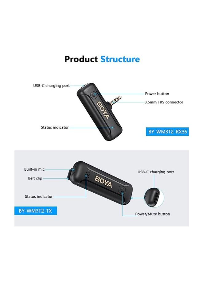 BOYA BY-WM3T2-M1 Wireless Lavalier Microphone Plug Play Microphone with 3.5mm TRS Connector for Camera Recorder Noise Cancellation Cordless Mini Clip On Mic for Video Recording YouTube Vlogging - Image 2
