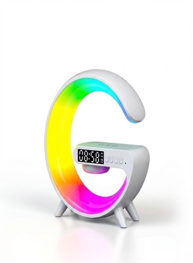 Drumstone【Special 15 Year's Warranty】Bluetooth Speaker Alarm Clock with Wireless Charging, 10W Qi Charging Pad, RGB LED Ambient Light, Dual Alarm and Snooze Function, Modern Desk Clock for Home Office - Image 1