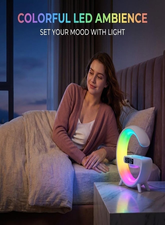 Drumstone【Special 15 Year's Warranty】Bluetooth Speaker Alarm Clock with Wireless Charging, 10W Qi Charging Pad, RGB LED Ambient Light, Dual Alarm and Snooze Function, Modern Desk Clock for Home Office - Image 5