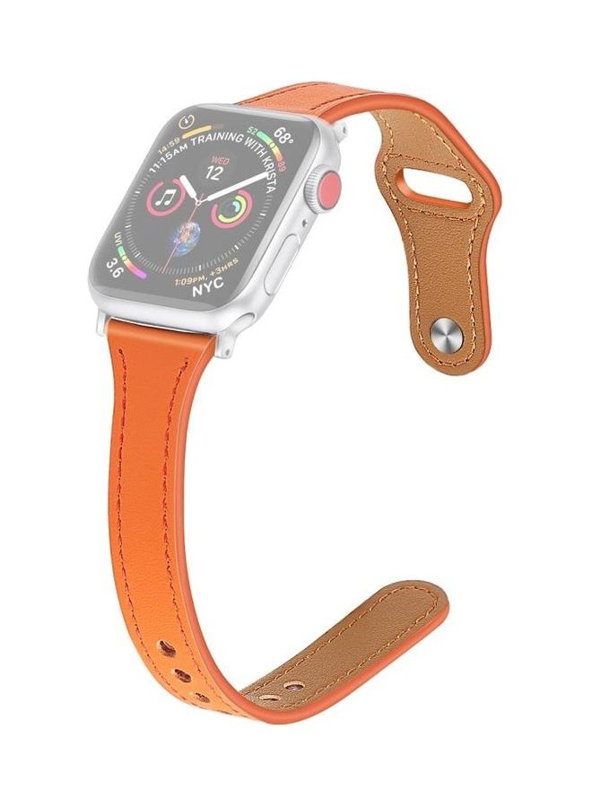 NIBEMINENT Leather Replacement Strap Watchband with Steel Button For Apple Watch Series 7/6/SE/5/4/3/2/1 38/40/41mm Orange - Image 1