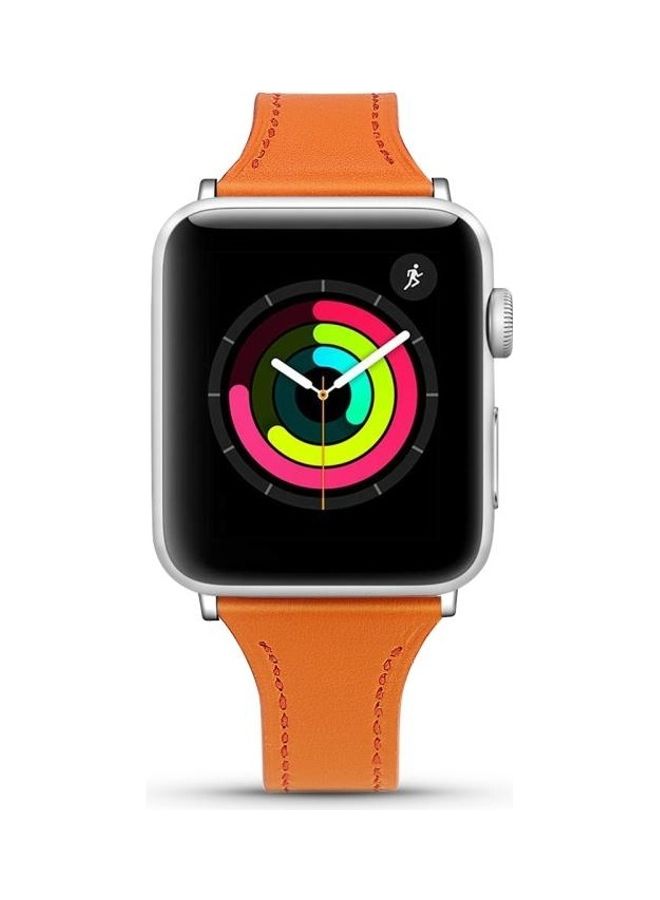NIBEMINENT Leather Replacement Strap Watchband with Steel Button For Apple Watch Series 7/6/SE/5/4/3/2/1 38/40/41mm Orange - Image 2