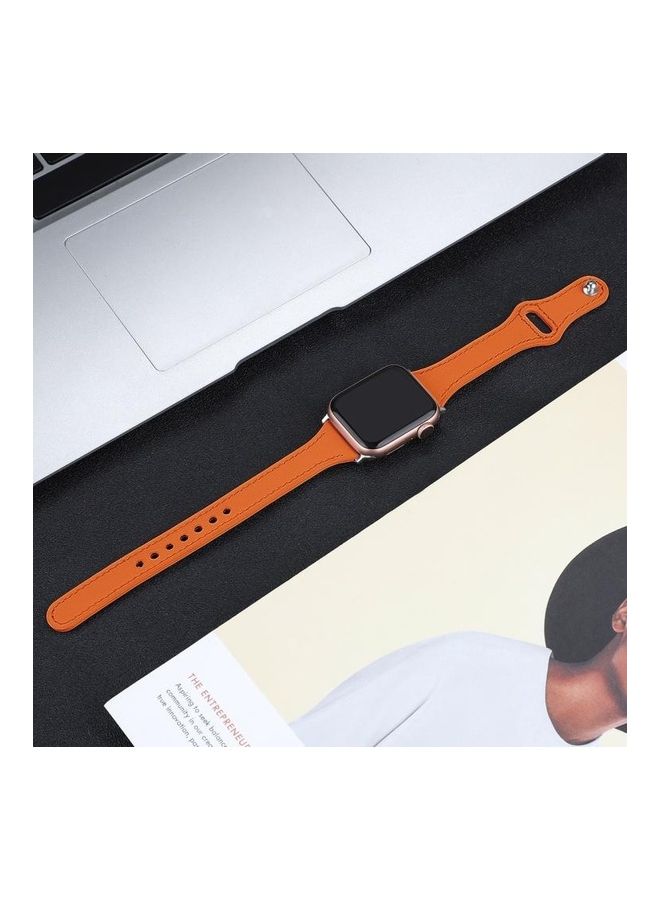 NIBEMINENT Leather Replacement Strap Watchband with Steel Button For Apple Watch Series 7/6/SE/5/4/3/2/1 38/40/41mm Orange - Image 5
