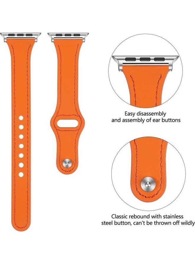 NIBEMINENT Leather Replacement Strap Watchband with Steel Button For Apple Watch Series 7/6/SE/5/4/3/2/1 38/40/41mm Orange - Image 3