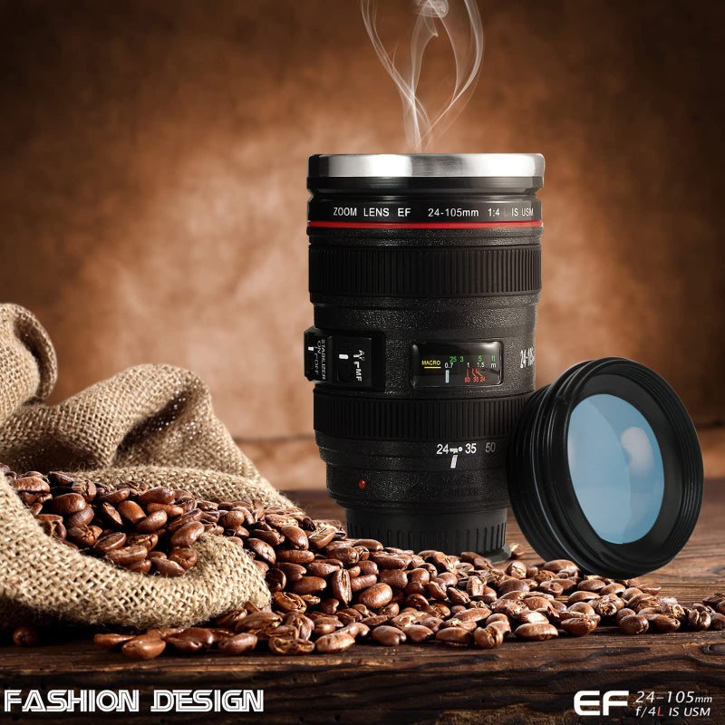 Splend Camera Lens Coffee Mug, Lens Cups Non-BPA Stainless Steel Tumbler Leakproof Travel Mug Tea Water Bottle with Lid and Spoon - EF24-105mm f/4.0 USM Lens Mug - Image 2