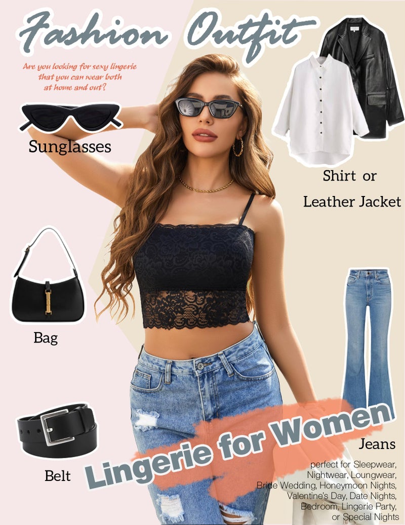 Avidlove Black Bralette for Women Floral Lace Tube Crop Top Slim Bustier Cami Small - Image 4