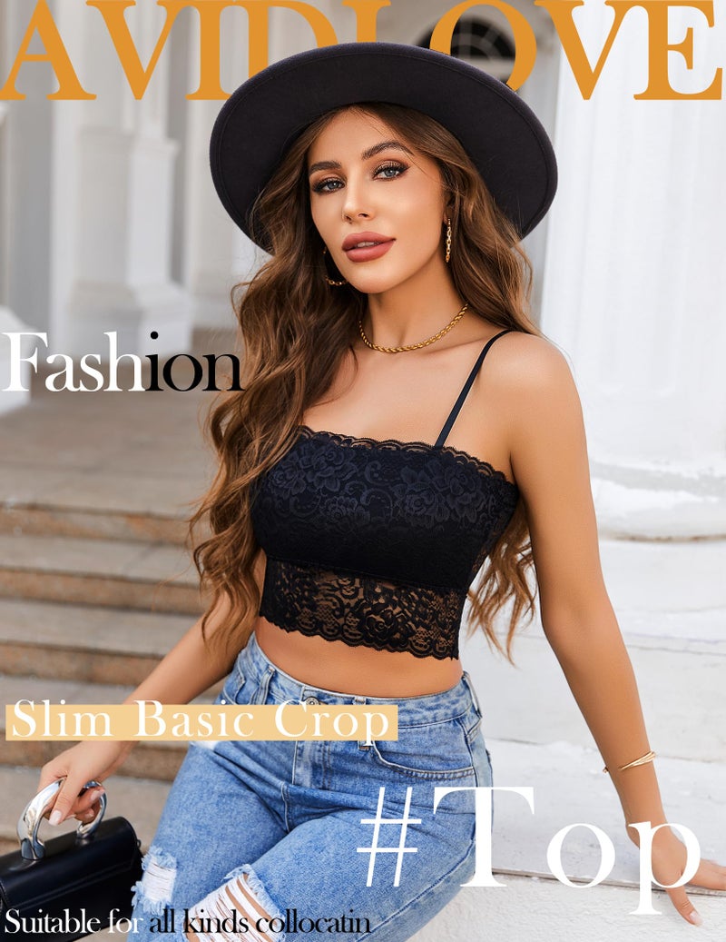 Avidlove Black Bralette for Women Floral Lace Tube Crop Top Slim Bustier Cami Small - Image 3