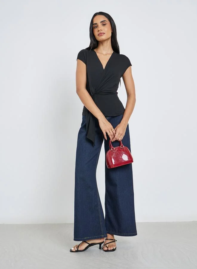 Styli Styli Black Knot Front Wrap Top