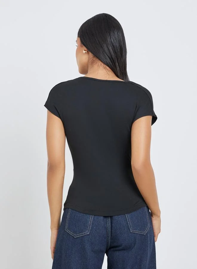 Styli Styli Black Knot Front Wrap Top