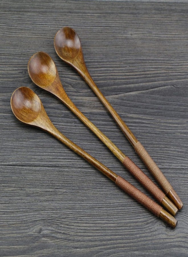 Pxiryanlow Brown Small Wooden Spoons, Small Soup Spoons Serving Spoons Wooden Teaspoon for Coffee Tea Jam Bath Salts Dessert Cake Ice Cream Antipasto Cappuccino, Cooking Utensils, Long Handle - Image 2