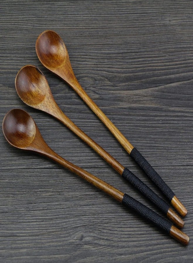 Pxiryanlow Brown Small Wooden Spoons, Small Soup Spoons Serving Spoons Wooden Teaspoon for Coffee Tea Jam Bath Salts Dessert Cake Ice Cream Antipasto Cappuccino, Cooking Utensils, Long Handle - Image 3