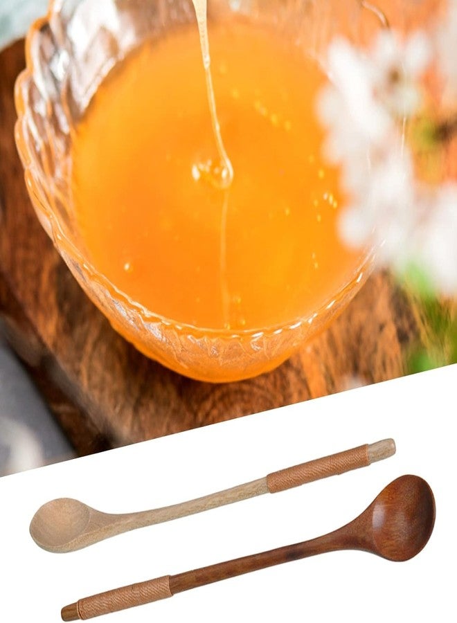 Pxiryanlow Brown Small Wooden Spoons, Small Soup Spoons Serving Spoons Wooden Teaspoon for Coffee Tea Jam Bath Salts Dessert Cake Ice Cream Antipasto Cappuccino, Cooking Utensils, Long Handle - Image 4
