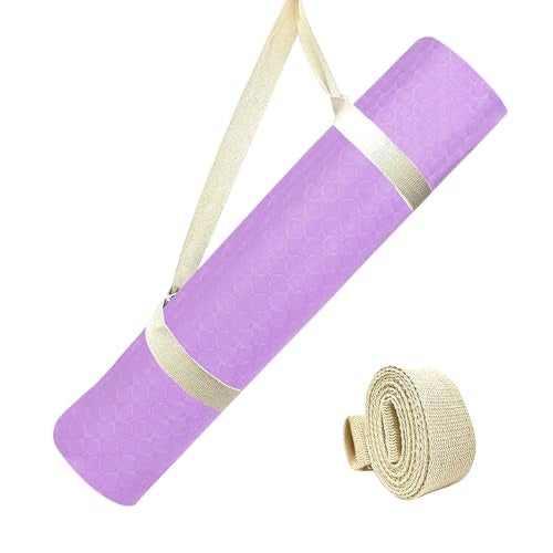 Strauss TPE Yoga Mat | Exercise Mat For Home Workout, Gym and Yoga Sessions | Anti Slip Gym Mat | Workout Mat For Men, Women and Kids | Yoga Mat With Carry Strap | Thickness: 4MM,(Purple) - Image 1