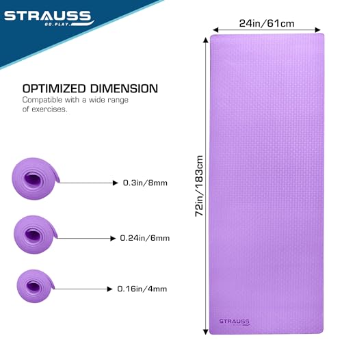 Strauss TPE Yoga Mat | Exercise Mat For Home Workout, Gym and Yoga Sessions | Anti Slip Gym Mat | Workout Mat For Men, Women and Kids | Yoga Mat With Carry Strap | Thickness: 4MM,(Purple) - Image 4