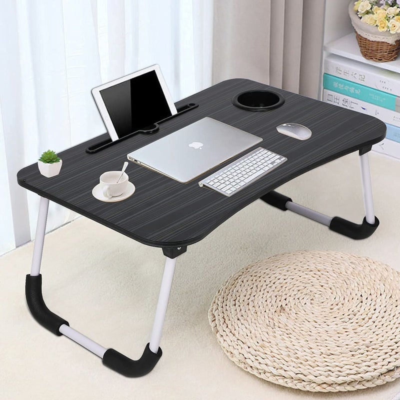Rylan Study Table Foldable Wooden Laptop Bed Tray Table, Multifunction Lap Tablet Desk with Cup Holder, Perfect for Eating Breakfast, Reading Book, Working, Watching Movie On Bed__ - Image 1