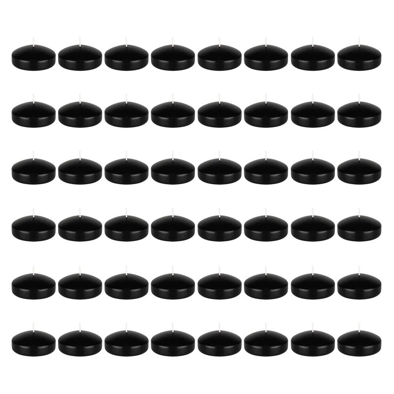 Mega Candles Mega Candles 48 pcs Unscented Black Floating Candles  Hand Poured Wax Candle 3 Inch Diameter  Home D?cor  Wedding Receptions  Baby Showers  Birthdays  Celebrations  Meditations  Spas  - Image 1