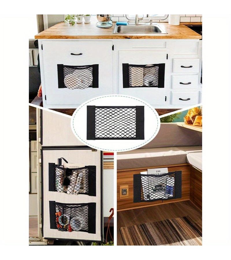 4 Pack Elastic Cargo Storage Nets with Self Adhesive Strips For Car SUV - Image 4