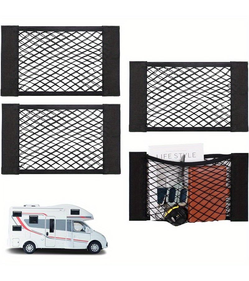 4 Pack Elastic Cargo Storage Nets with Self Adhesive Strips For Car SUV - Image 1
