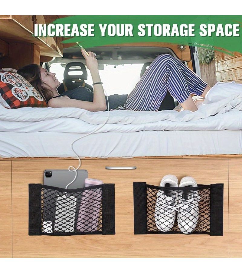 4 Pack Elastic Cargo Storage Nets with Self Adhesive Strips For Car SUV - Image 3