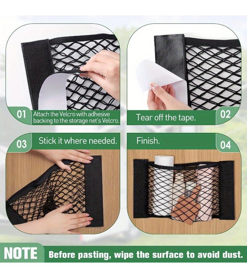 4 Pack Elastic Cargo Storage Nets with Self Adhesive Strips For Car SUV - Image 5