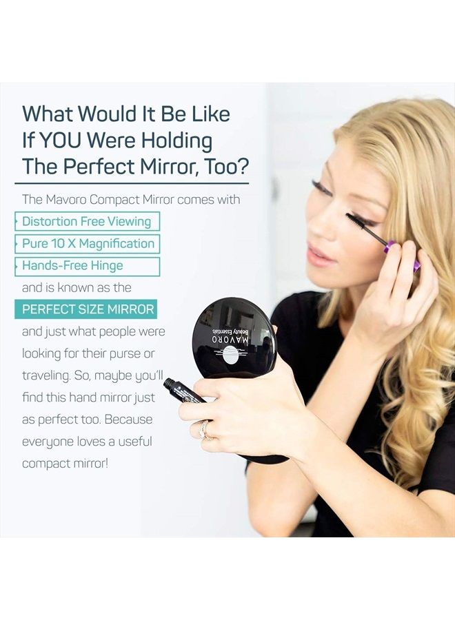 Mavoro Magnifying Compact Mirror for Purses, 1x/10x Magnification – Double Sided Travel Makeup Mirror, 4 Inch Small Pocket or Purse Mirror. Distortion Free Folding Portable Compact Mirrors (Black) - Image 5