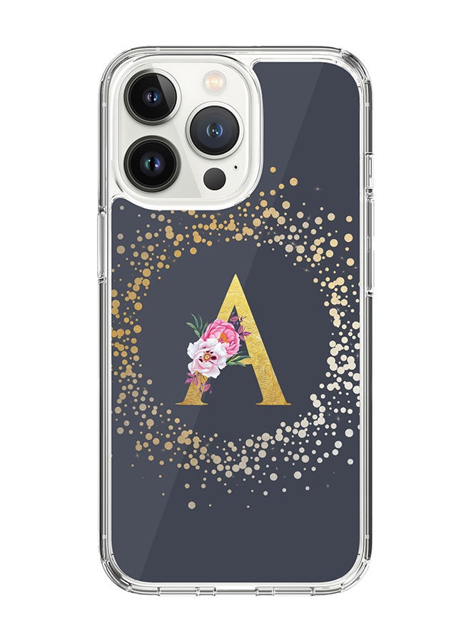 Stylizedd Classic Clear Case For iPhone 15 Pro, Hybrid Soft Case Flexible Edges Thin Cover- Custom Monogram Initial Letter Floral Pattern Alphabet - A (Grey) - Image 1