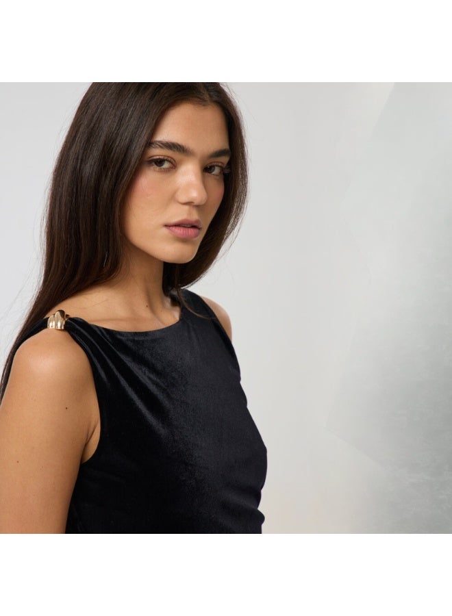 JOY Turkish velvet midi dress - Black - Image 4