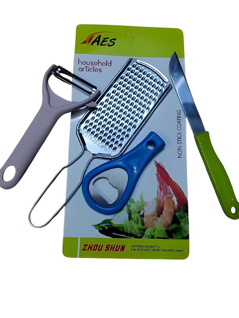 Jinila Jinila 4pcs Multipurpose Kitchen Combo Set Peeler Knife Bottle Opener and Grater Suitable for Vegetable and Fruit 4 pcs Set Multi Color - Image 1