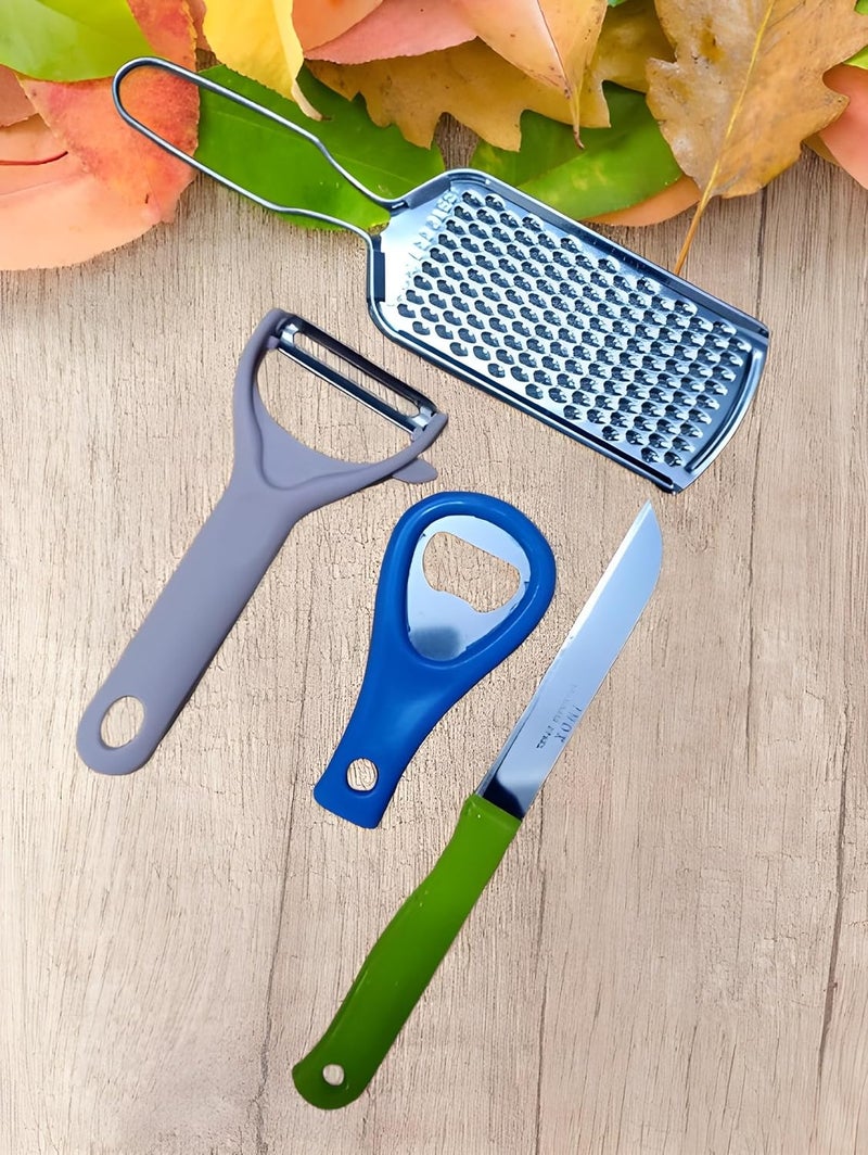 Jinila Jinila 4pcs Multipurpose Kitchen Combo Set Peeler Knife Bottle Opener and Grater Suitable for Vegetable and Fruit 4 pcs Set Multi Color - Image 2