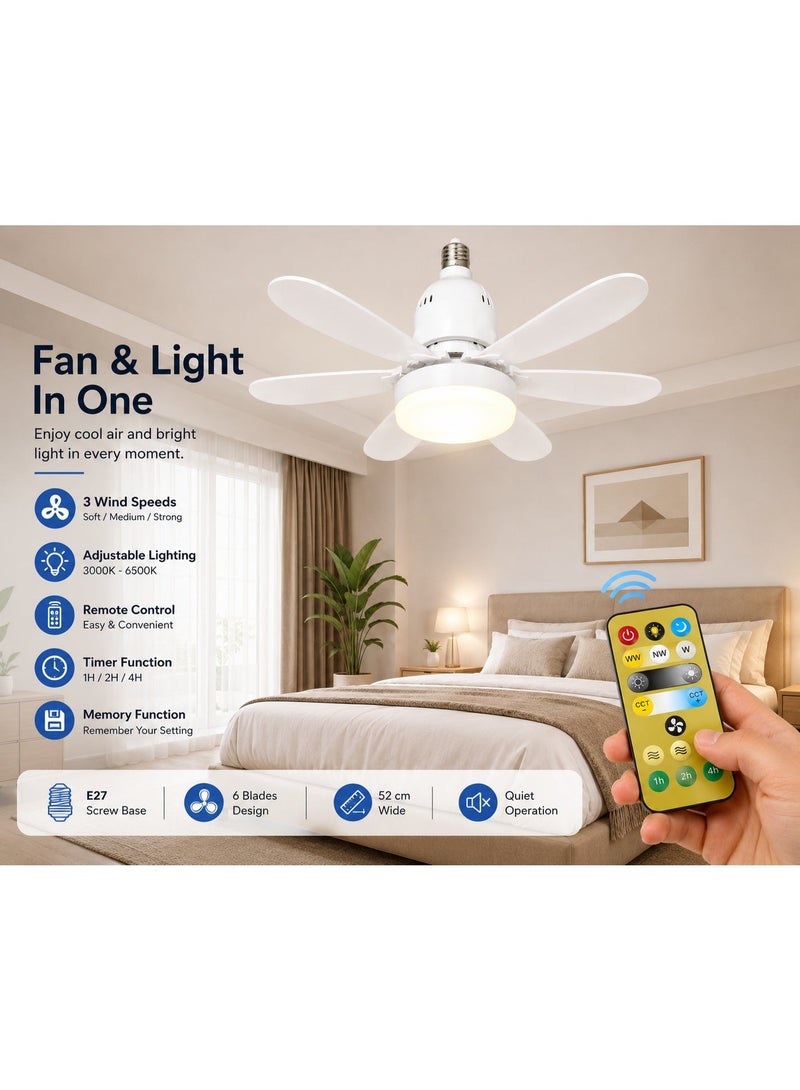 6-Blade Ceiling Or Side Fan, 40W, With LED Light, E27 Base, 3 Speeds, Timer And Remote Control - Image 4