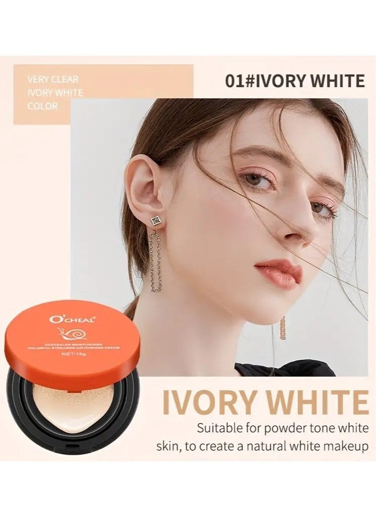 OCHEAL O'CHEAL Snail Air Cushion BB Cream - Moisturizing Concealer for All Skin Tones, Under 1 Fl Oz Cushion Compact, Natural Makeup Finish, Suitable for All Skin Types, Medium Coverage, Clean Look Effect #1  - Image 1
