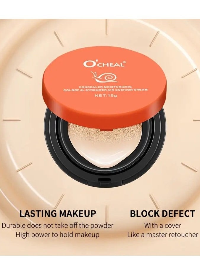 OCHEAL O'CHEAL Snail Air Cushion BB Cream - Moisturizing Concealer for All Skin Tones, Under 1 Fl Oz Cushion Compact, Natural Makeup Finish, Suitable for All Skin Types, Medium Coverage, Clean Look Effect #1  - Image 5