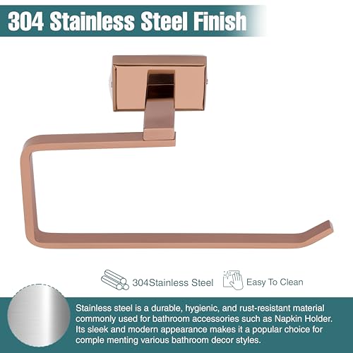 GLOXY Premium Napkin Holder - SS304 Rose Gold Finish Hand Towel Stand/Towel Ring - Wall Mount Hand Towel Holder in Bathroom - Bathroom Fittings Accessories Towel Holder for Washbasin - Image 5